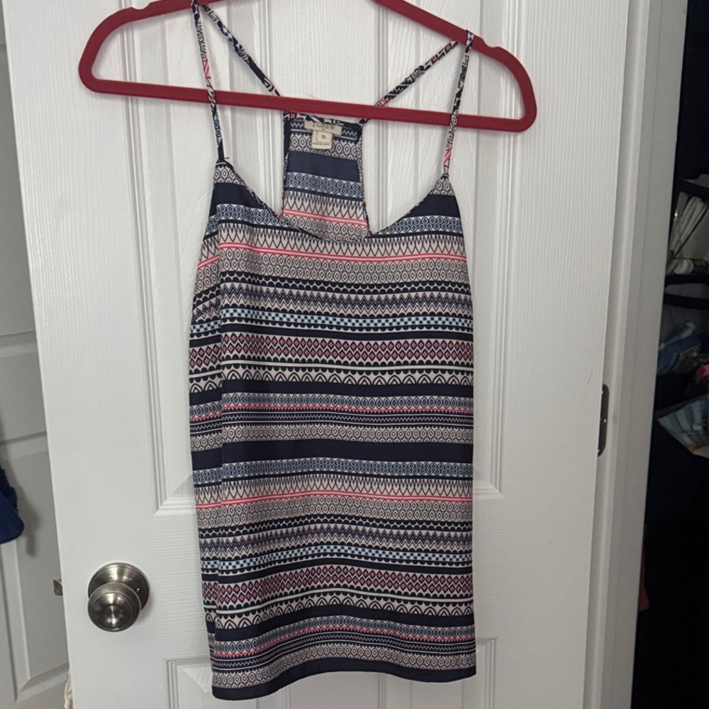 J. Crew Navy and Pink Patterned Tank Top